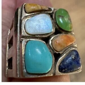 Sterling Silver 925 Southwest Multi Gemstone Cobblestone Ring 7